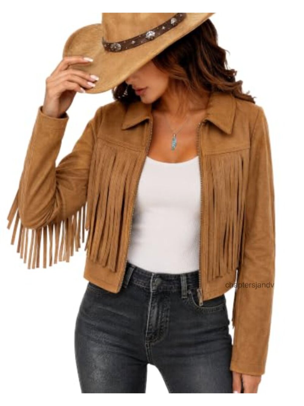 Women's Faux Suede Fringe Jacket Cropped Western Cowgirl Coat